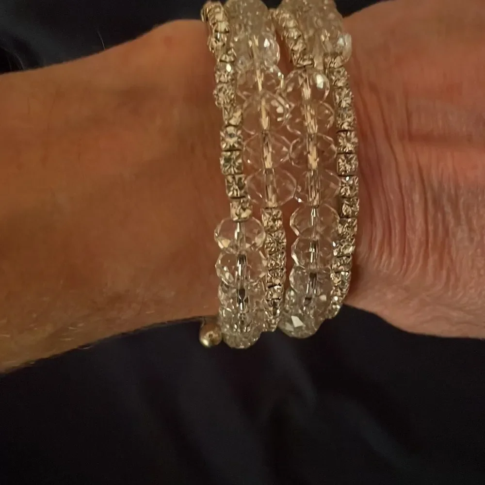 Silver and CZ stretchy bangle